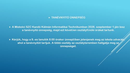 Tájékoztató tanévnyitó ünnepségről 